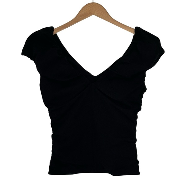 NEW J. CREW Ruched V-neck top in stretch cotton blend puff sleeves black Size XS - Picture 4 of 7